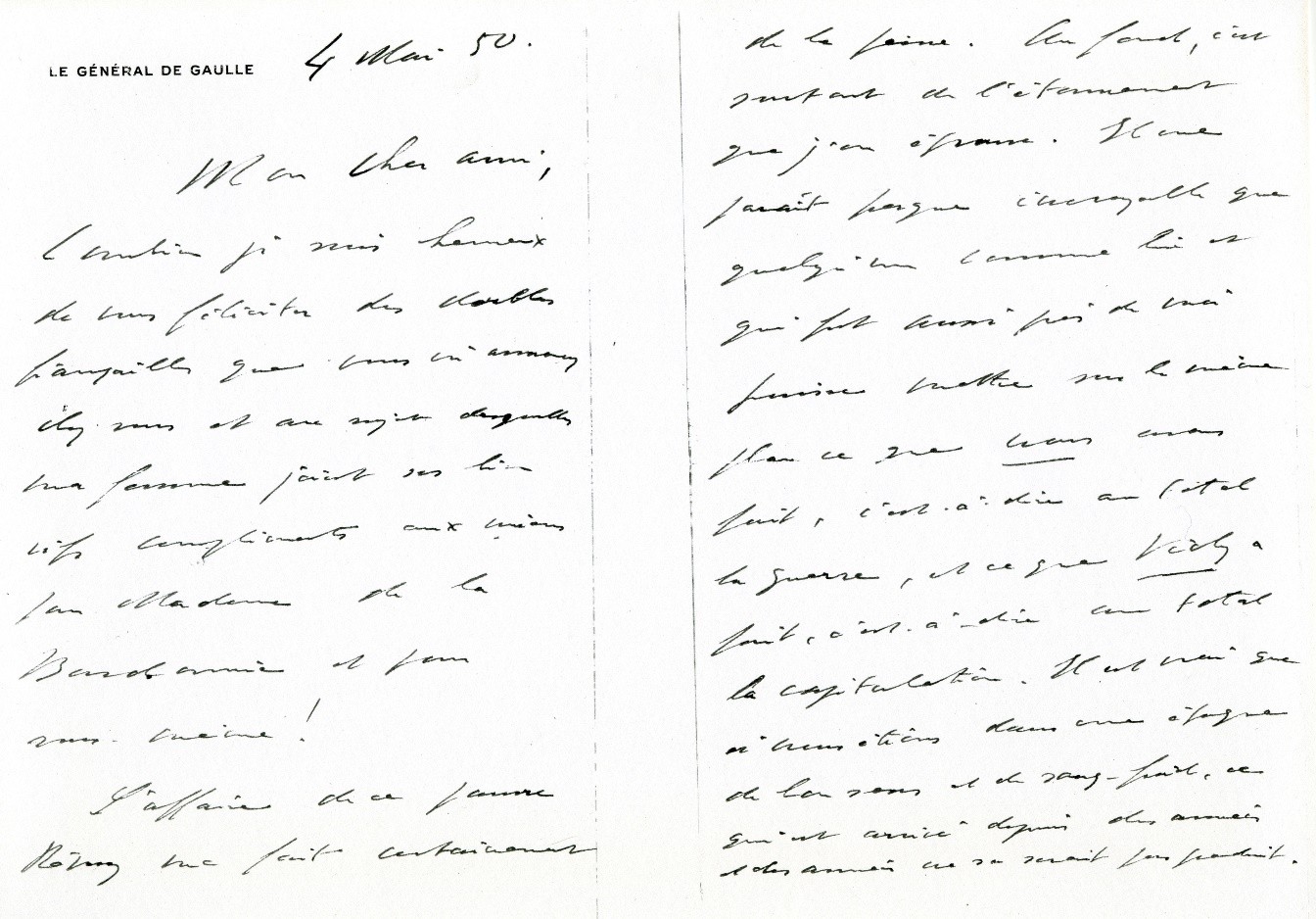 Lettre De Gaulle 4 mai 1950